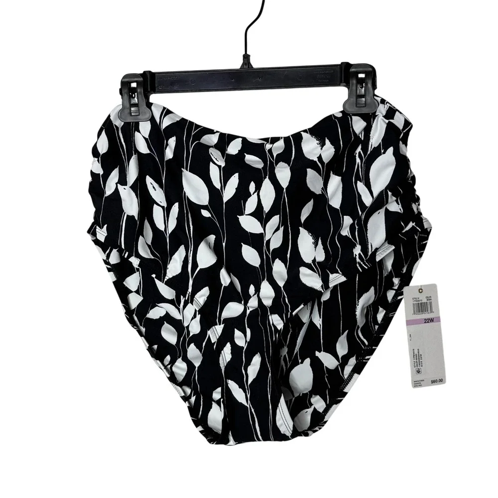 Anne Cole Plus Size 22W Convertible Bikini Bottom Black White High Waist‎ NEW